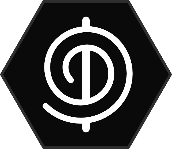 Rune of the Otherworld: Heavyweight black lines on a very light grey background. A spiral making two rotations bisected by a vertical line. Enclosed in a hexagonal tile where the bottom edge is level with the horizon.